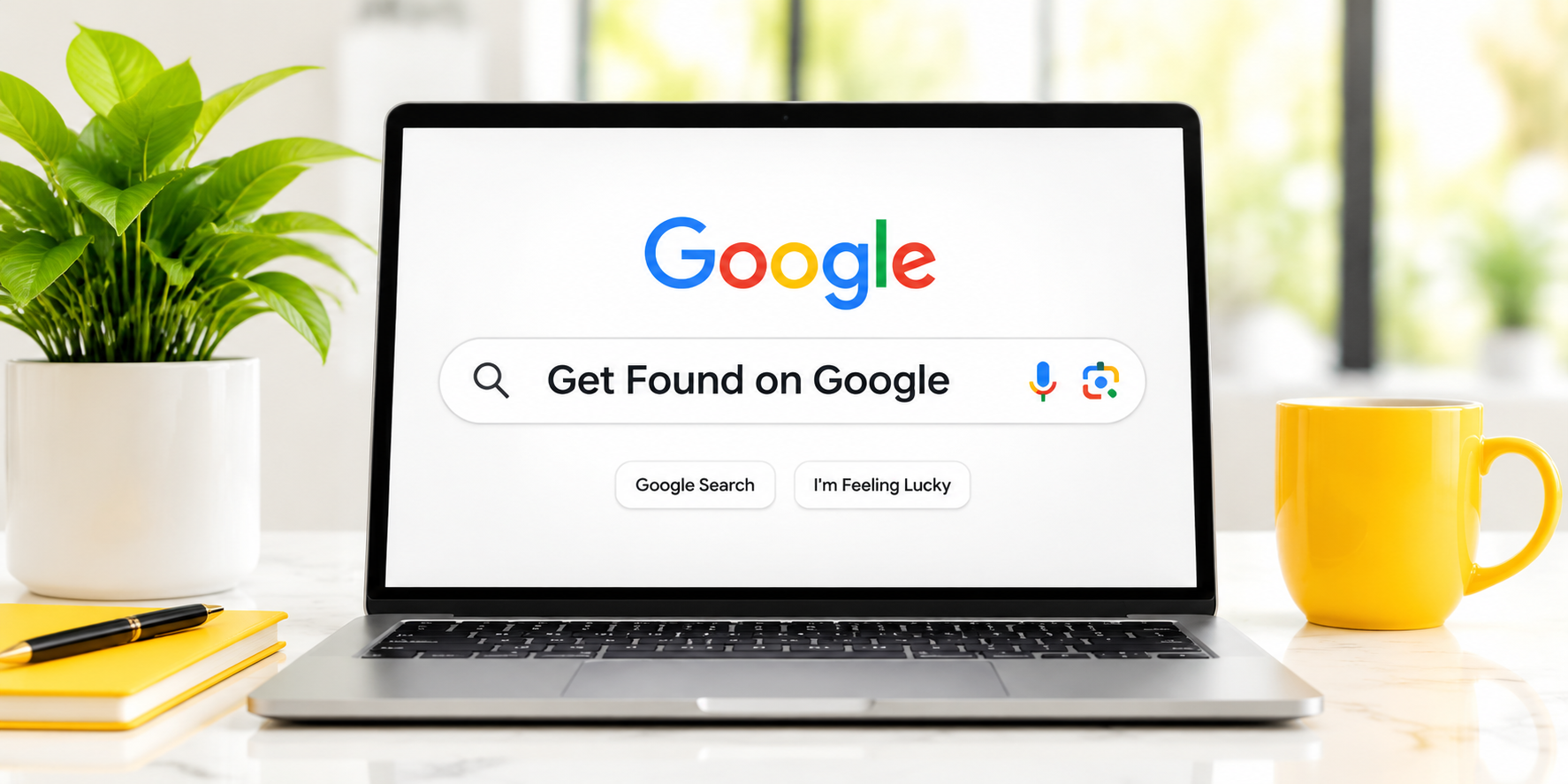 Laptop displaying a Google search for Get Found on Google
